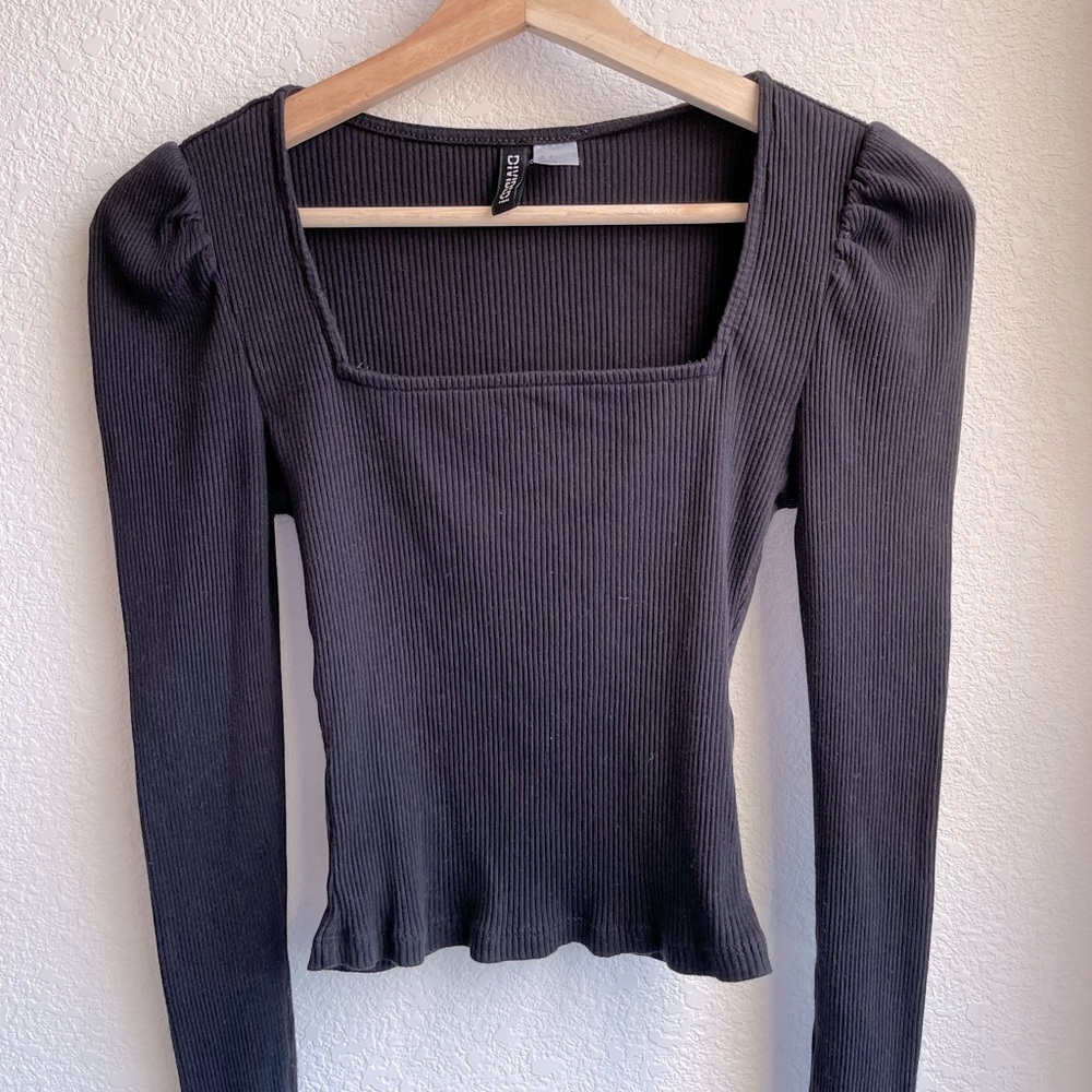 Black ribbed long sleeve top